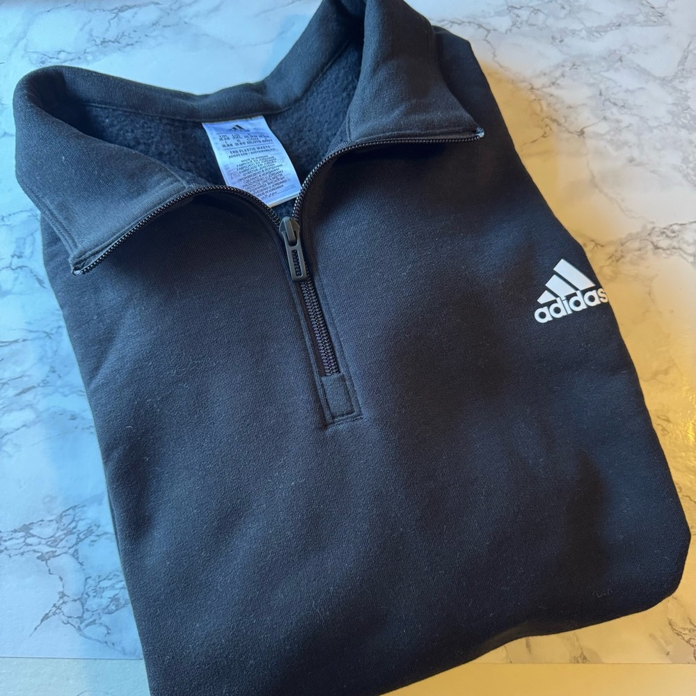Adidas Black Cropped Fleece Quarter Zip Sweatshirt